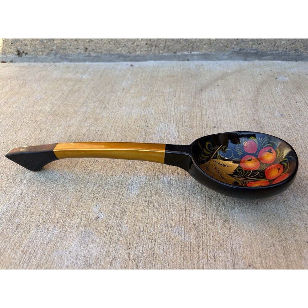 Vintage USSR Russian Khokhloma 5 Piece Lacquer Bowl Cups & Large 12" Ladle Spoon - Picture 6 of 16